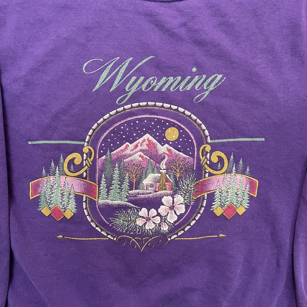 Vintage Wyoming Graphic Sweatshirt Men Medium Purple 1990s Jerzees - Picture 2 of 8